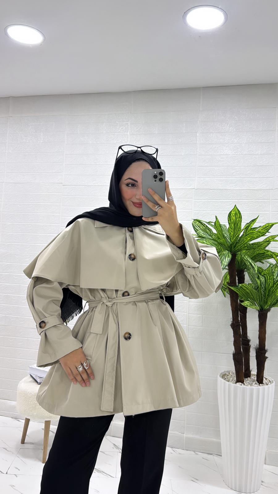 PELERİNLİ TRENÇKOT KREM