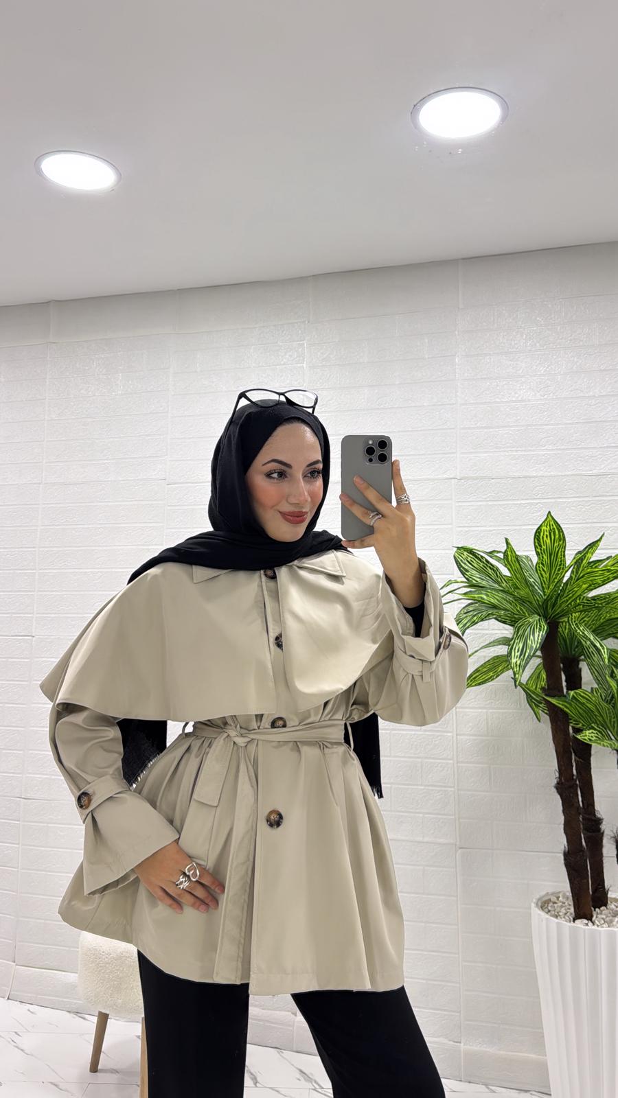 PELERİNLİ TRENÇKOT KREM