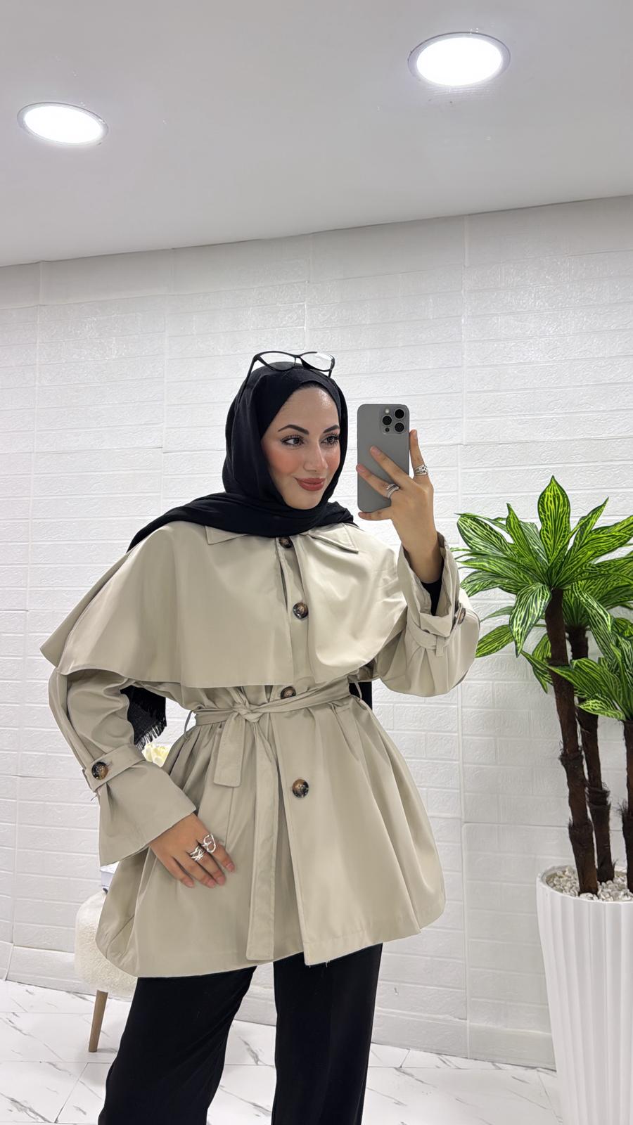 PELERİNLİ TRENÇKOT KREM