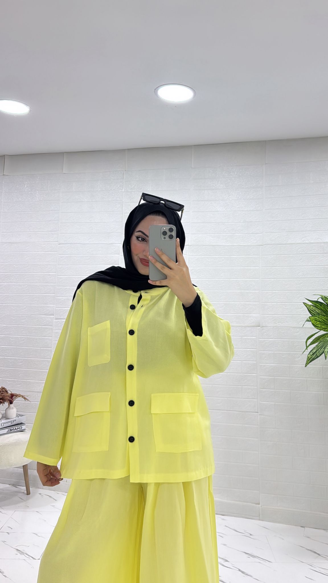 KETEN İKİLİ TAKIM ETEKLİ PANTOLUNLU SARI