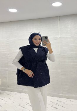 ASTARLI LACİVERT TAŞLI YELEK