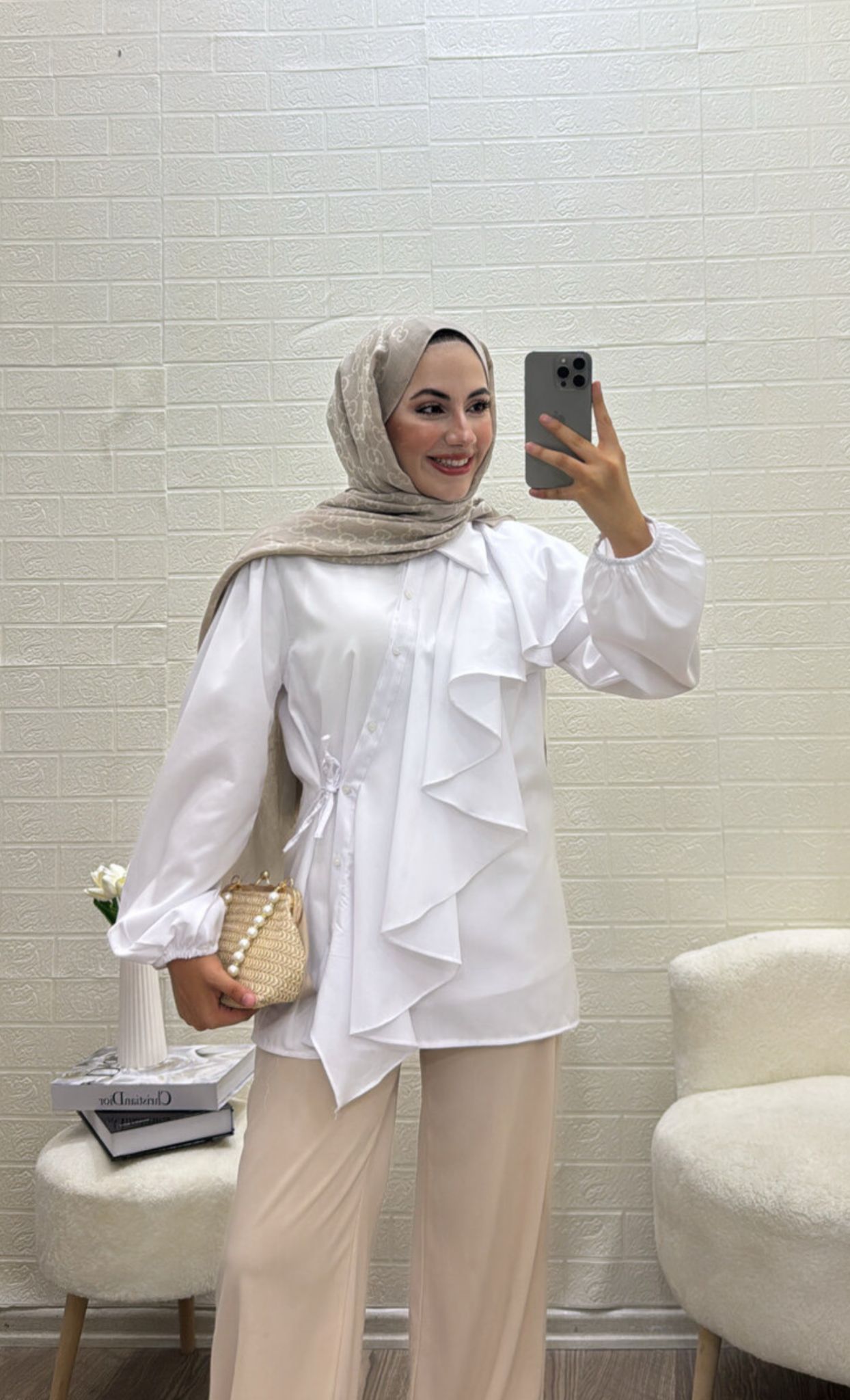 BAĞLAMALI TESETTÜR VOLANLI GÖMLEK STANDART BEDEN