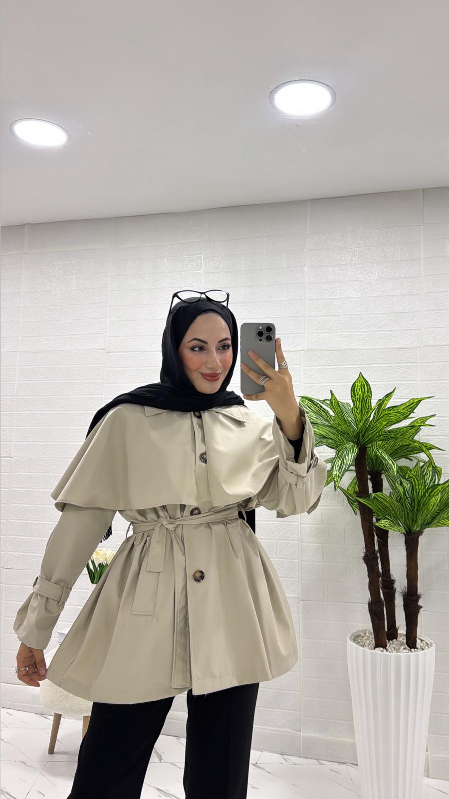 PELERİNLİ TRENÇKOT KREM