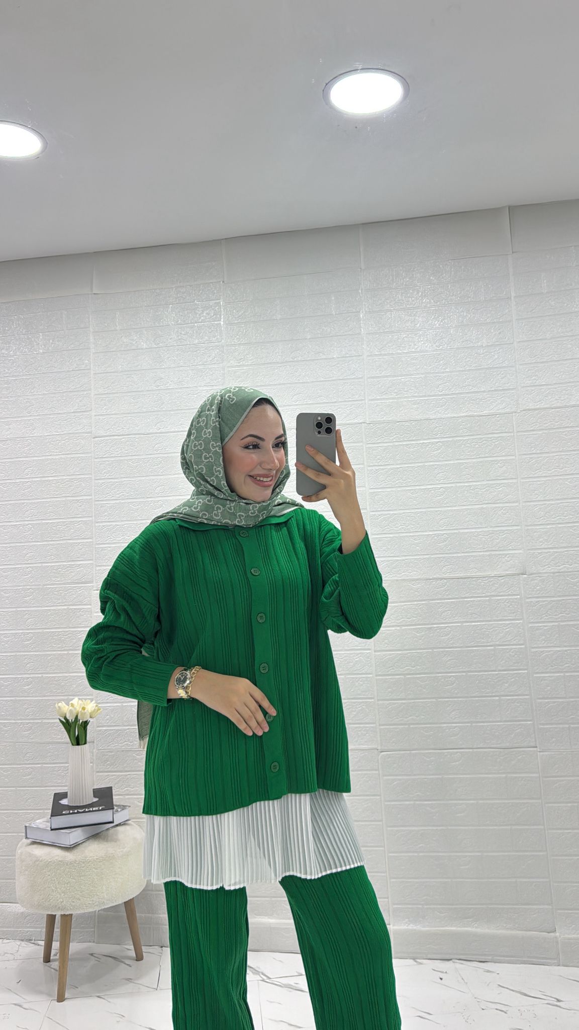 DÜĞMELİ İKİLİ TRİKO TAKIM YEŞİL