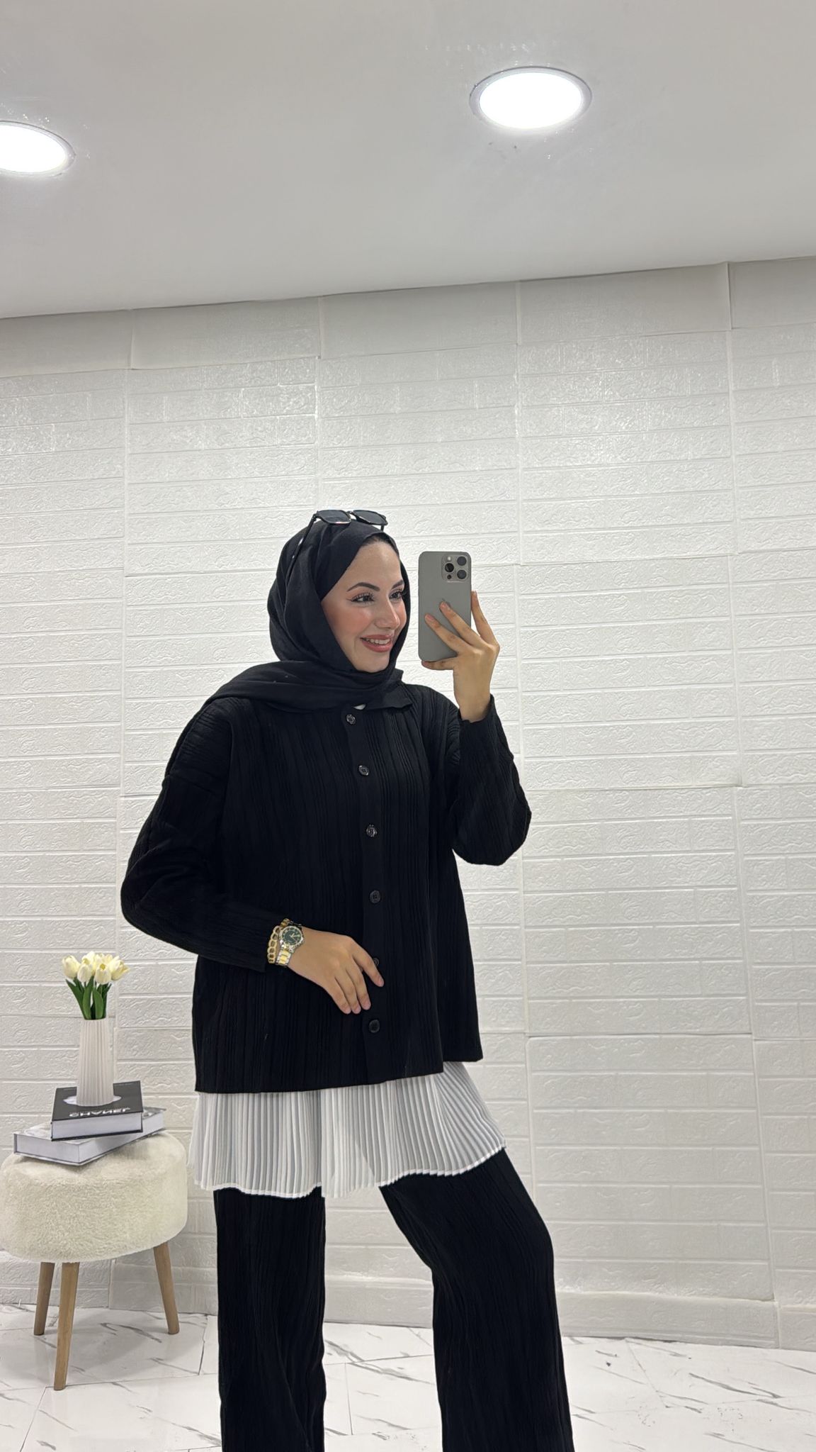 DÜĞMELİ İKİLİ TRİKO TAKIM SİYAH