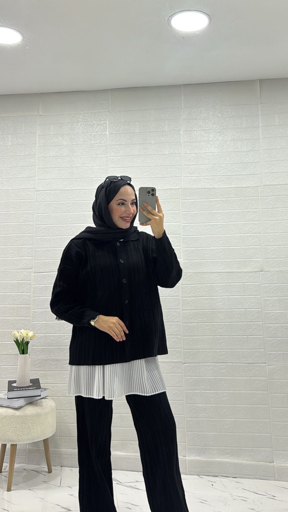 DÜĞMELİ İKİLİ TRİKO TAKIM SİYAH