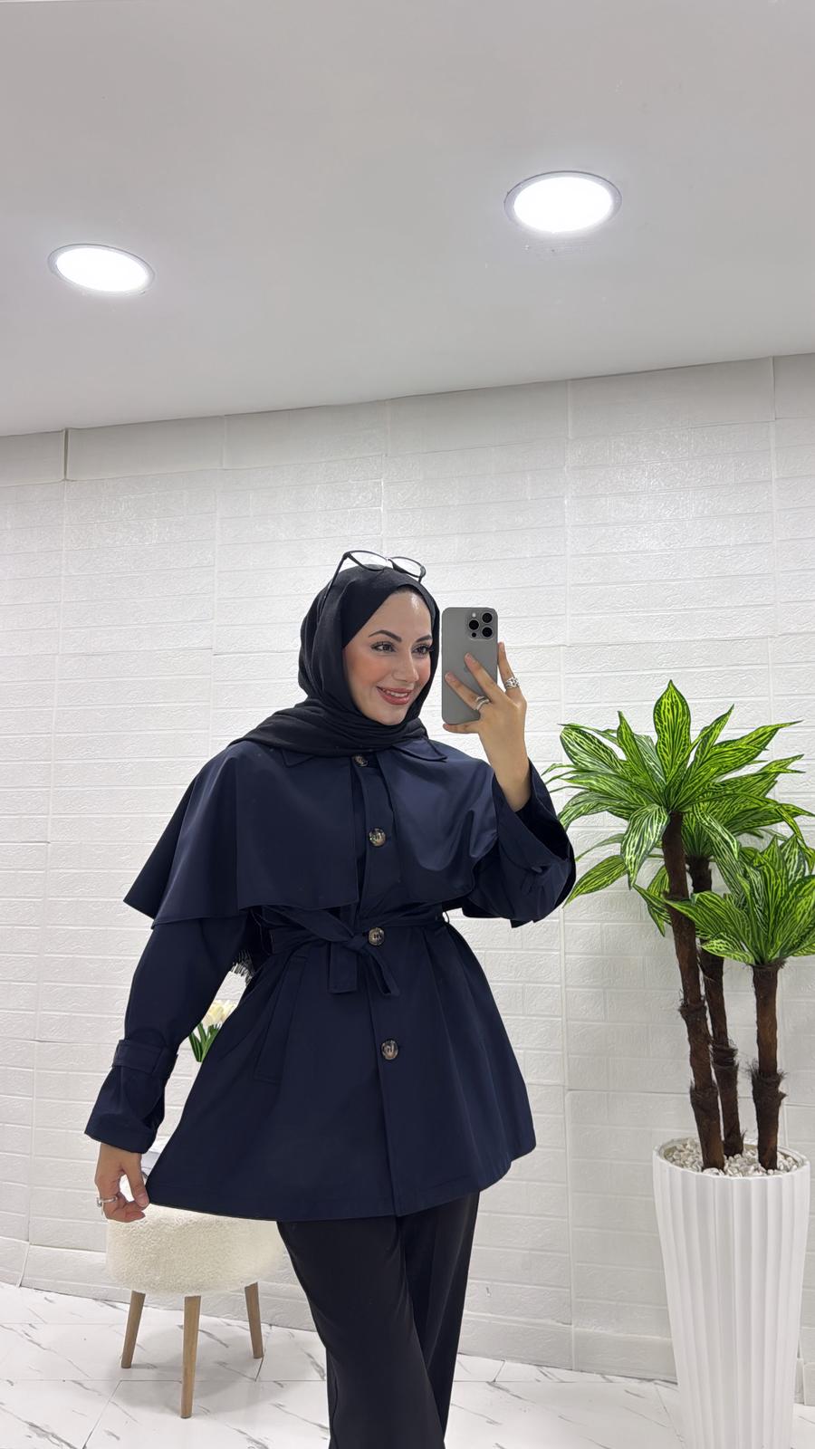 PELERİNLİ TRENÇKOT LACİVERT