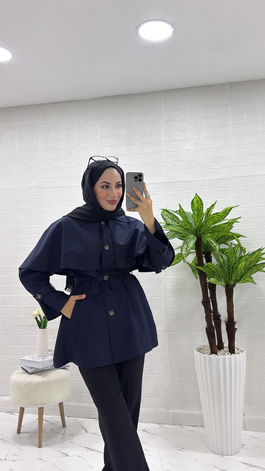 PELERİNLİ TRENÇKOT LACİVERT