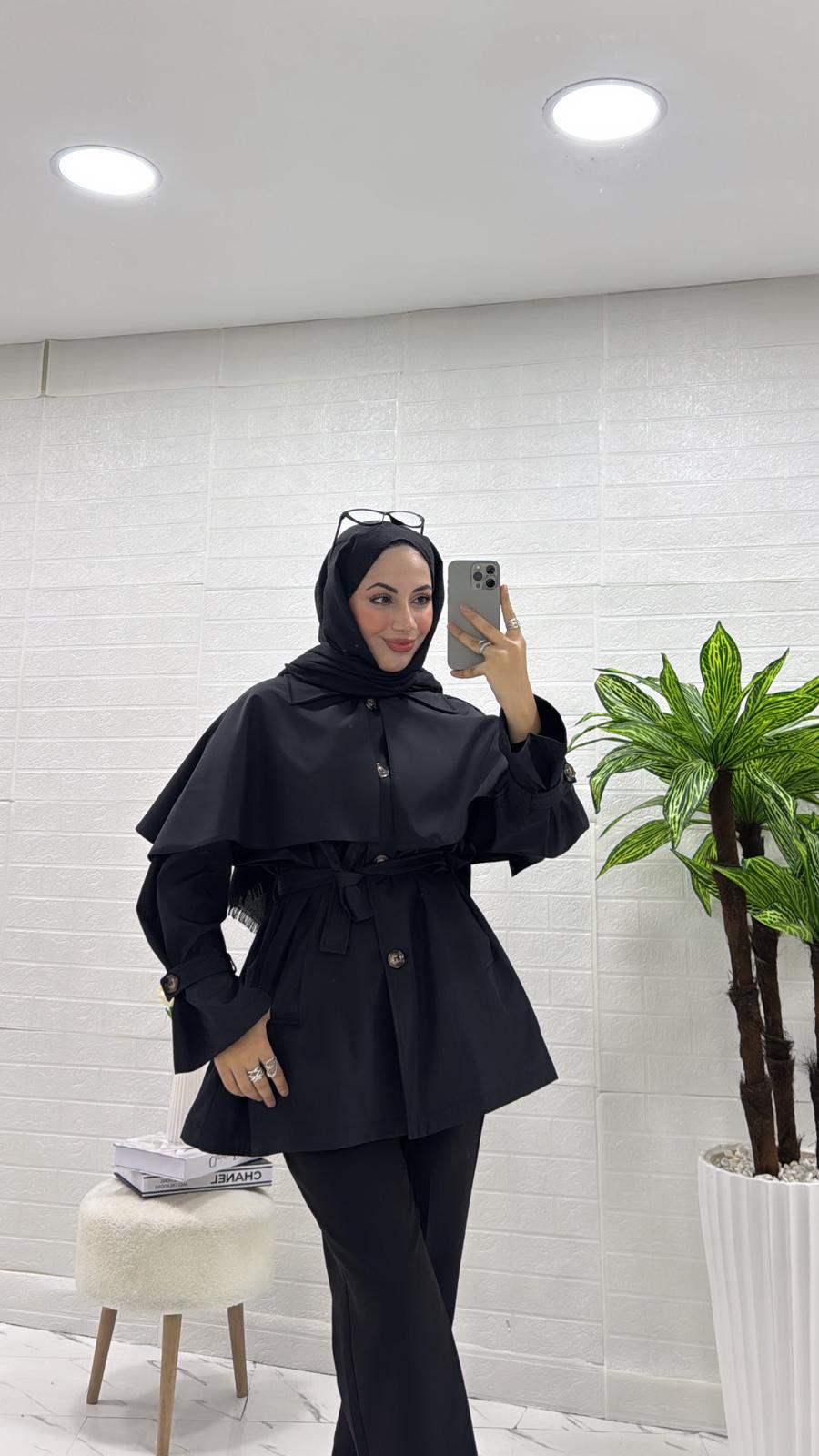 PELERİNLİ TRENÇKOT SİYAH