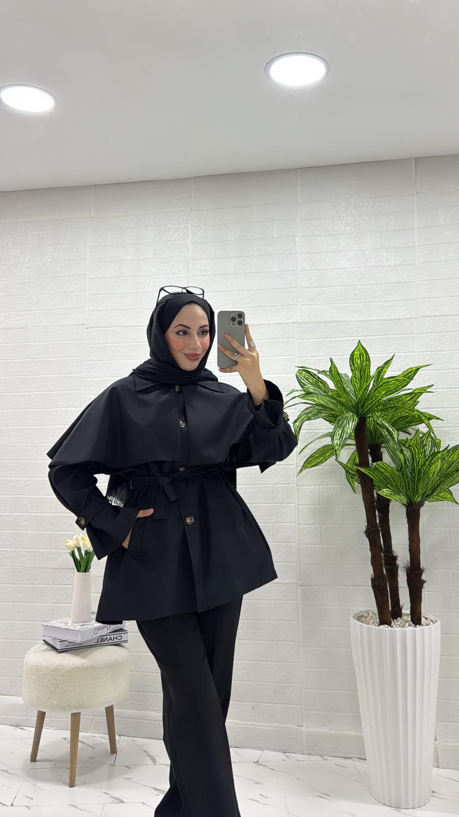 PELERİNLİ TRENÇKOT SİYAH