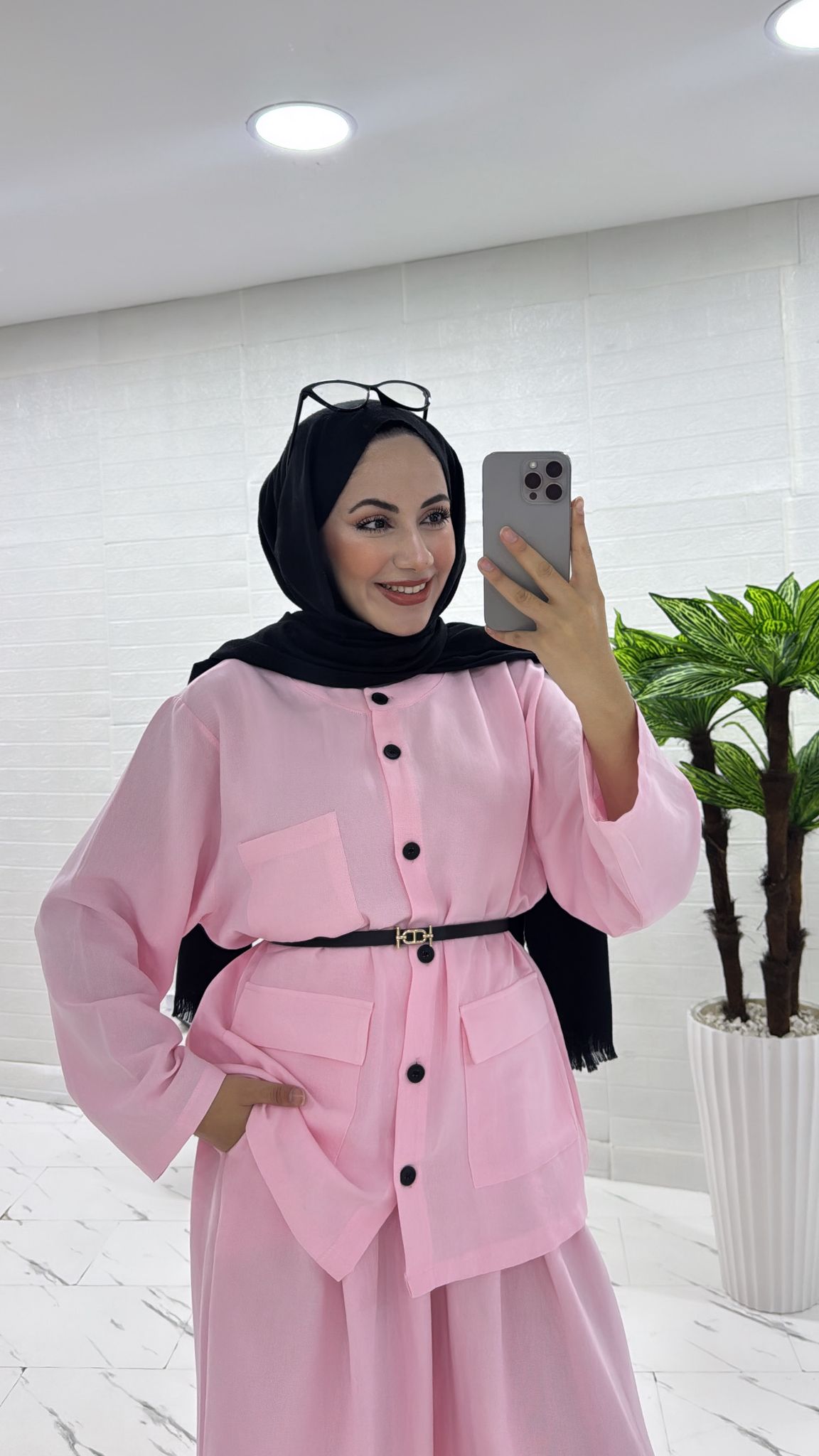 KETEN İKİLİ TAKIM ETEKLİ PANTOLUNLU PEMBE