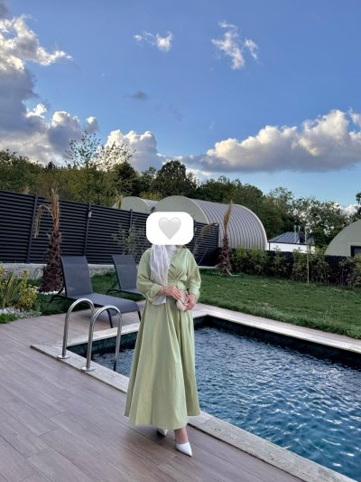 TEK DÜĞMELİ YAKALI ELBİSE YEŞİL