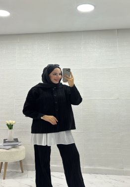 DÜĞMELİ İKİLİ TRİKO TAKIM SİYAH