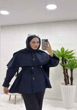 PELERİNLİ TRENÇKOT LACİVERT