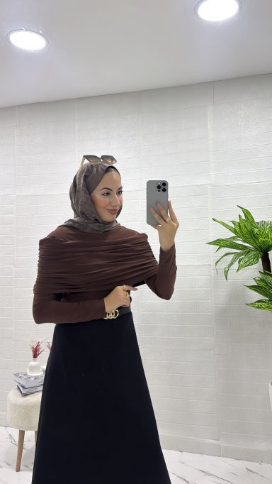 DRAPELİ BLUZ KAHVERENGİ